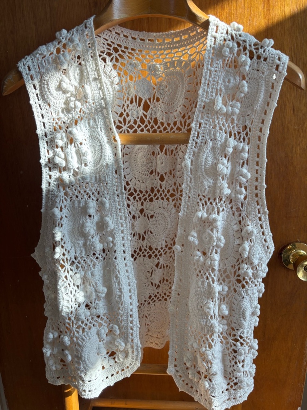Vintage Crochet Open-Front Vest Boho cream size XL